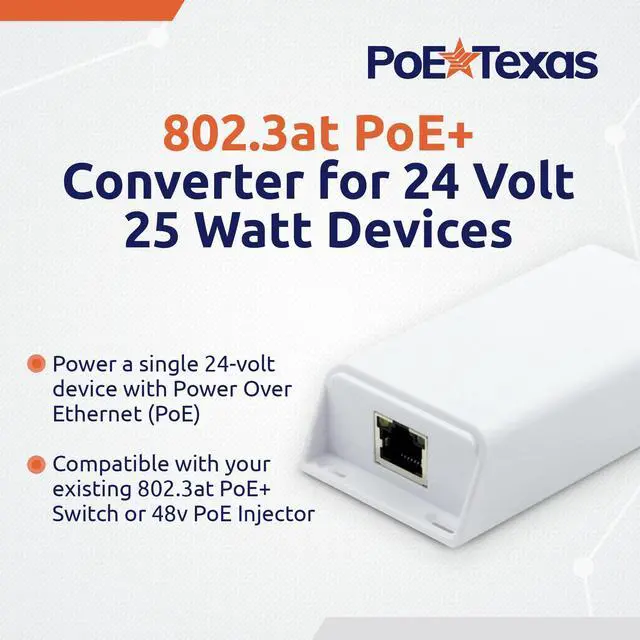Alt view image 2 of 6 - 48v to 24v PoE Converter - Inline PoE Splitter with 24 Volt 25 Watt PoE or DC - Converts IEEE 802.3at PoE+ to 24V Passive PoE or 24V DC Output with Gigabit Data for Ubiquiti and Mikrotik