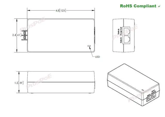 Alt view image 3 of 4 - Gigabit DC PoE+ Injector | 12V 24V (12-36V) DC Input | 50V 30W DC PoE+ Out | DC to DC Converter IEEE802.3 af/at Solar PoE Injector Adapter for ePMP2000/3000, Force400/425, Q61, PoE Lighting