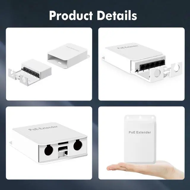 Alt view image 7 of 7 - Outdoor PoE Passthrough Switch, 1 POE in 4 POE Extender, IEEE802.3af/at/bt Powered 90W, 100Mbps Ethernet, Wall Mount Waterproof Plug and Play