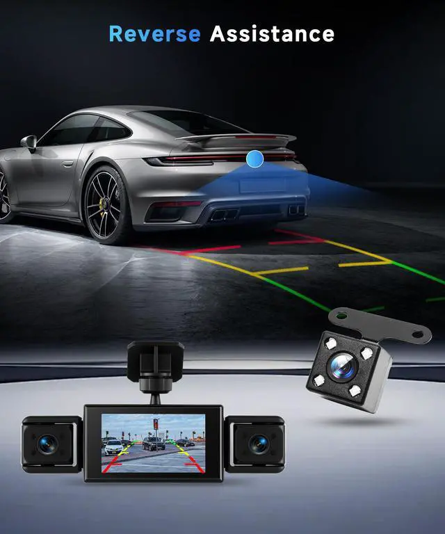 Alt view image 5 of 7 - 360° Dash Cam Front and Rear Inside Left Right, 4 Channel FHD 1080P Dash Cam for Cars, 3 Inch IPS Dashcams with Night Vision, Loop Recording, 24H Parking Mode Monitor, Reverse View