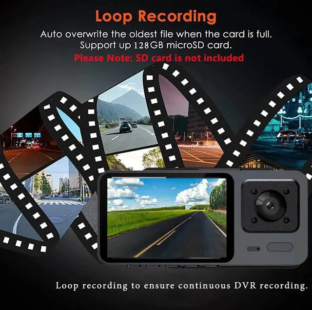 Alt view image 4 of 7 - 2K Dash Camera Front and Inside Dash Cam for Car Security Video Recorder with Audio Plug and Play, WDR, Night Vision, G-Sensor Auto Lock, 140° Wide Angle View, 2 Inch Screen Car DVR