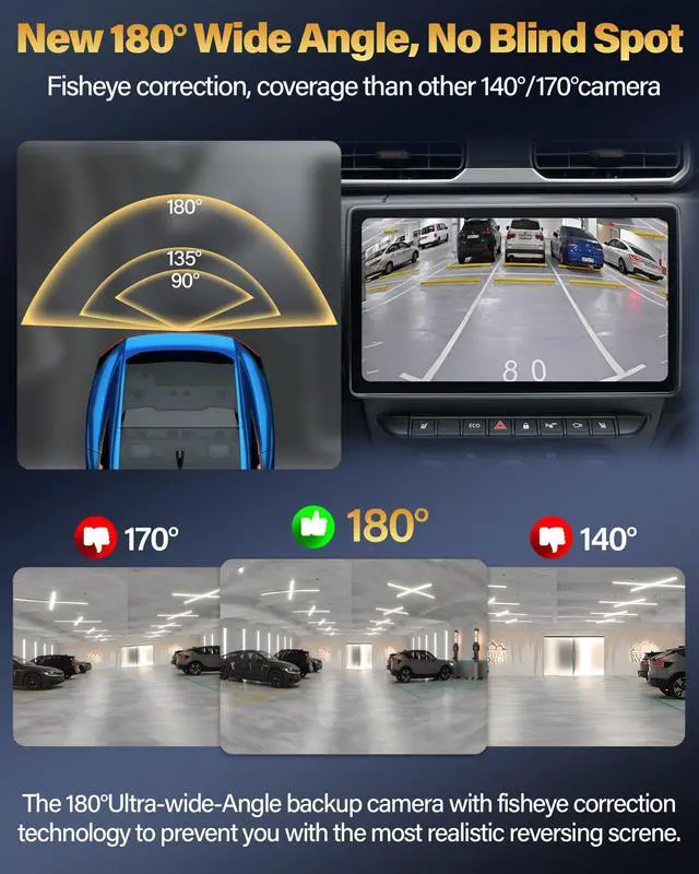 Alt view image 2 of 7 - Upgrade 180°Wide Angle Backup Camera AHD 1080P Back up Camera for Cars Super Night Vision 360° Rotatable Front/Side/Rear View Camera IP69K Waterproof Reverse Camera No-drillling Install