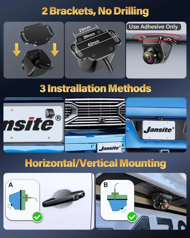 Alt view image 7 of 7 - Upgrade 180°Wide Angle Backup Camera AHD 1080P Back up Camera for Cars Super Night Vision 360° Rotatable Front/Side/Rear View Camera IP69K Waterproof Reverse Camera No-drillling Install