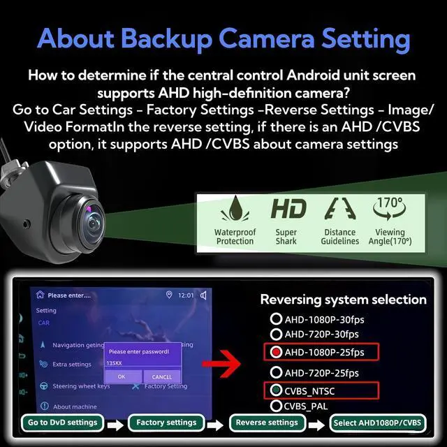 Alt view image 7 of 7 - 1080P AHD Backup Camera for Cars 3 DIY Switchesw 360°+45° Rotatable 170° Wide Angle Rear Camera Clear Night Vision Front/Side/Rear View Camera IP68K Waterproof Reverse Camera Fisheye Lens (6m cable)