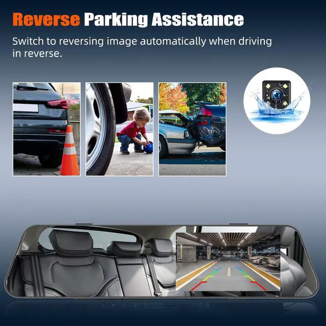 Alt view image 5 of 7 - Mirror Dash Cam for Cars,4.5 Inch Rear View Mirror 1080P Front and Rear View Dual Cameras,Super Night Vision,Parking Assistance,24H Parking Monitor,Waterproof Backup Camera