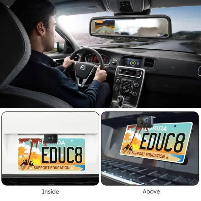 Alt view image 2 of 7 - Backup Camera for car 1080P HD Wired Kit, Continuous or Reverse Viewing, 4.3'' Clip-on Mirror Monitor with Waterproof Night Vision Car Rear View License Plate Camera for Car Pickup Truck SUV Trailer