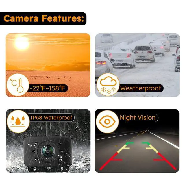 Alt view image 6 of 7 - Backup Camera for car 1080P HD Wired Kit, Continuous or Reverse Viewing, 4.3'' Clip-on Mirror Monitor with Waterproof Night Vision Car Rear View License Plate Camera for Car Pickup Truck SUV Trailer