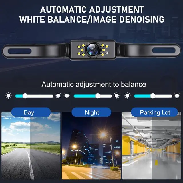 Alt view image 3 of 7 - Backup Camera, AHD 1080P Rear View License Plate Camera, Night Vision Reverse Camera with 9 LEDs, Wide Angle IP69K Waterproof Rear Camera for 12-24V Car Vehicle SUV RV