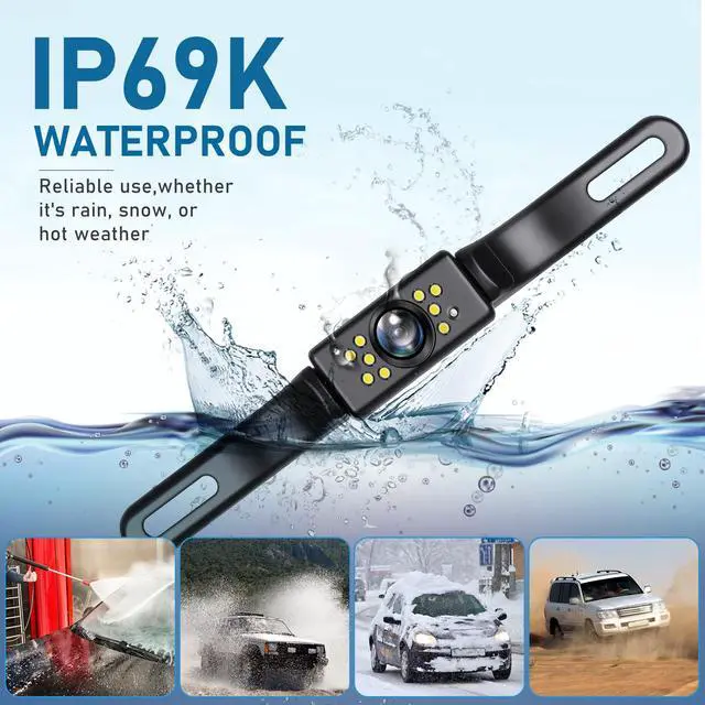 Alt view image 4 of 7 - Backup Camera, AHD 1080P Rear View License Plate Camera, Night Vision Reverse Camera with 9 LEDs, Wide Angle IP69K Waterproof Rear Camera for 12-24V Car Vehicle SUV RV