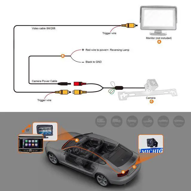 Alt view image 5 of 7 - 180° Wide Angle Reverse Camera with Night Vision, IP69K Waterproof Rear View Camera with 5 LED Lights, CVBS/AHD Signal, Parking Guidelines, Front/Rear Mount, 26ft Cable Universal for Car Truck RV