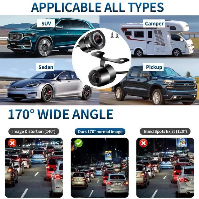 Alt view image 3 of 7 - Backup Camera - Reverse Camera for Car&Trucks,HD Night Vision,170 Degrees Perfect Angle, IP69 Waterproof Stainless Steel Texture,Universal License Plate Rear View Camera