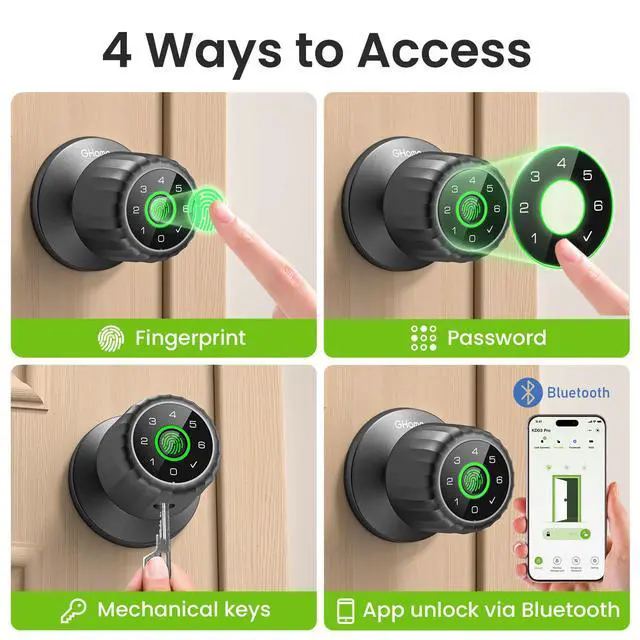 Alt view image 2 of 7 - Fingerprint Door Lock, 4-in-1 Fingerprint Door Knob with Keypad, App Control, Keys, Removable & Rechargeable Battery, Door Locks for Bedroom, Home, Garage, Storage Room