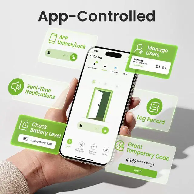 Alt view image 5 of 7 - Fingerprint Door Lock, 4-in-1 Fingerprint Door Knob with Keypad, App Control, Keys, Removable & Rechargeable Battery, Door Locks for Bedroom, Home, Garage, Storage Room