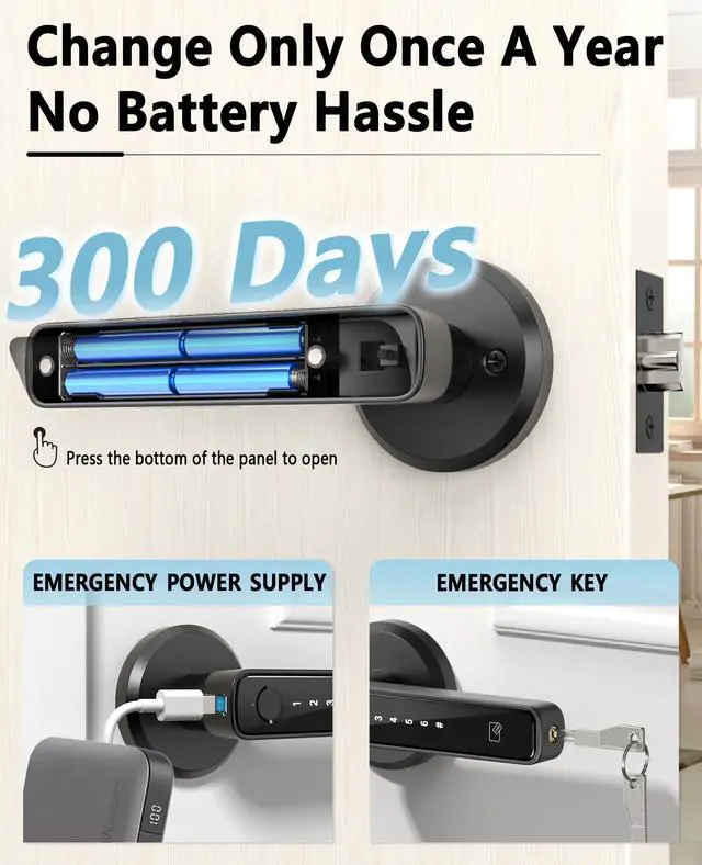 Alt view image 5 of 7 - Smart Fingerprint Door Lock with Keypad Handle - Keyless Entry via Biometric, APP, Code, Keys & Card for Bedroom, Office, Hotel, Apartment - Black