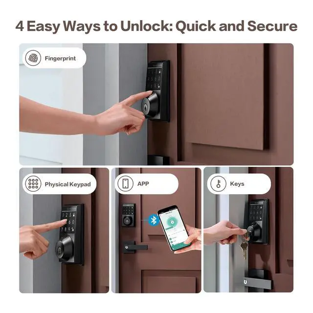 Alt view image 3 of 7 - 4-in-1 Smart Door Lock with APP Control, Fingerprint Door Locks with Keypad Deadbolt, Keyless Entry Door Lock with Auto-Locking, 16-Month Battery Life Deadbolt Lock, Easy Installation