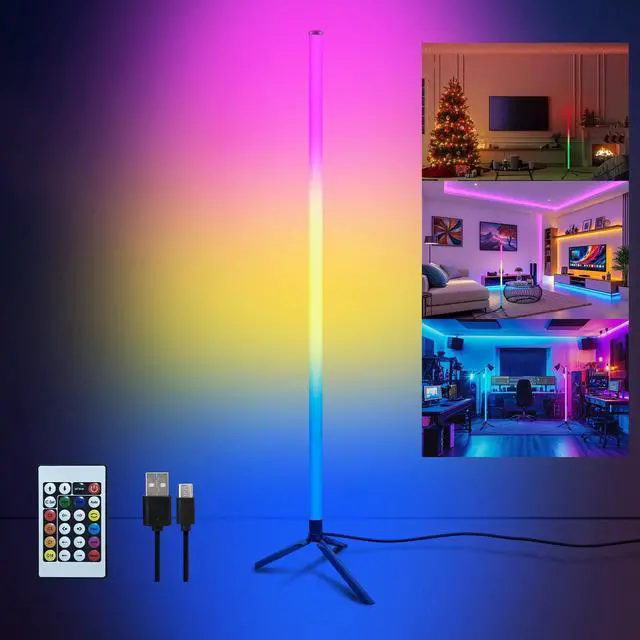 Main image of Corner Floor Lamp with Music Sync, Smart Modern LED Corner with Remote Control, RGB DIY LED Lamp Changing Ambience Light, Color Changing Standing Floor Lamp for Living Room Gaming Room