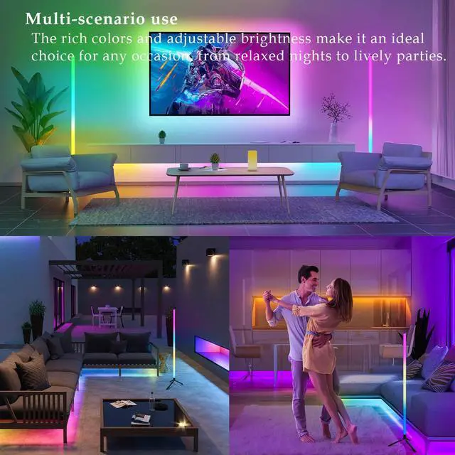 Alt view image 2 of 7 - Corner Floor Lamp with Music Sync, Smart Modern LED Corner with Remote Control, RGB DIY LED Lamp Changing Ambience Light, Color Changing Standing Floor Lamp for Living Room Gaming Room