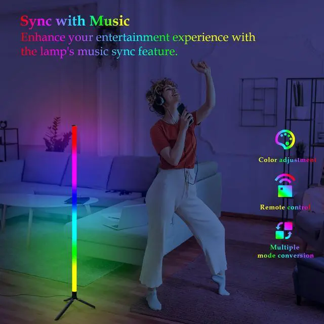 Alt view image 4 of 7 - Corner Floor Lamp with Music Sync, Smart Modern LED Corner with Remote Control, RGB DIY LED Lamp Changing Ambience Light, Color Changing Standing Floor Lamp for Living Room Gaming Room