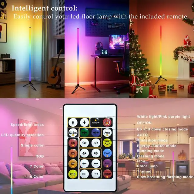 Alt view image 5 of 7 - Corner Floor Lamp with Music Sync, Smart Modern LED Corner with Remote Control, RGB DIY LED Lamp Changing Ambience Light, Color Changing Standing Floor Lamp for Living Room Gaming Room