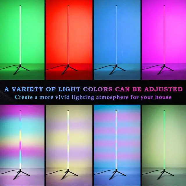 Alt view image 7 of 7 - Corner Floor Lamp with Music Sync, Smart Modern LED Corner with Remote Control, RGB DIY LED Lamp Changing Ambience Light, Color Changing Standing Floor Lamp for Living Room Gaming Room