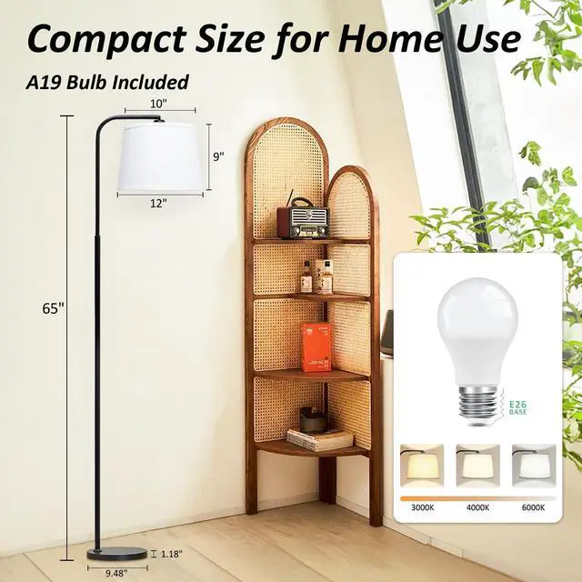 Alt view image 5 of 7 - Floor Lamp for Living Room with 3 Color Temperatures, Foot Switch Standing Lamps for Living Room, Bedroom, Office, Arc Mordern Floor Lamp with 9W LED Bulb Included