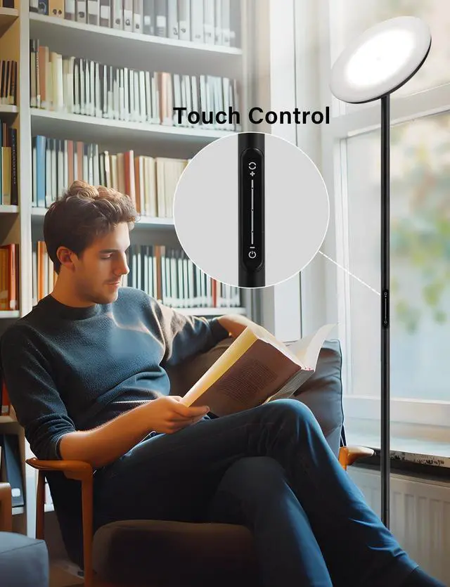 Alt view image 5 of 7 - Modern LED Floor Lamp - Remote & Touch Control, 40W/2400LM Sky Torchiere Standing Lamp, Fully Dimmable, 3 Color Temperatures, Ideal for Living Room & Bedroom, Easy to Assemble