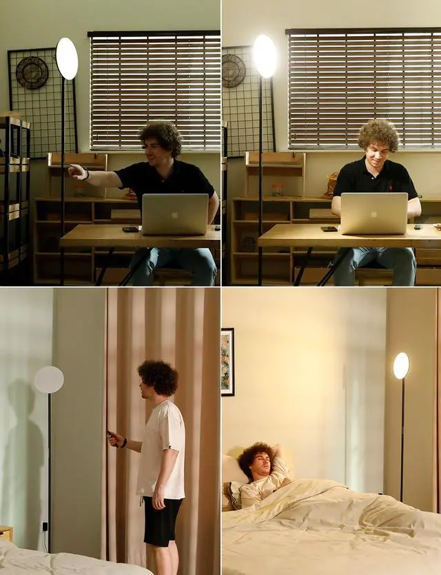 Alt view image 6 of 7 - Modern LED Floor Lamp - Remote & Touch Control, 40W/2400LM Sky Torchiere Standing Lamp, Fully Dimmable, 3 Color Temperatures, Ideal for Living Room & Bedroom, Easy to Assemble