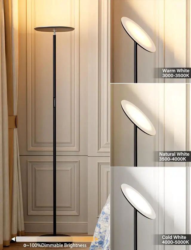 Alt view image 7 of 7 - Modern LED Floor Lamp - Remote & Touch Control, 40W/2400LM Sky Torchiere Standing Lamp, Fully Dimmable, 3 Color Temperatures, Ideal for Living Room & Bedroom, Easy to Assemble