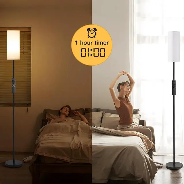 Alt view image 4 of 7 - Floor Lamps for Living Room, 64" Modern Floor Lamp with Remote Control and Stepless Dimmable Colors Temperature & Brightness, Standing Lamps for Living Room Bedroom Office, 9W Bulb Included