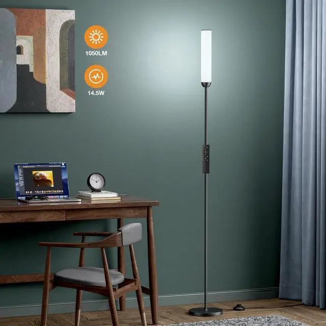Alt view image 6 of 7 - LED Floor Lamp with Remote Control, 65" Standing lamp with Stepless Adjustable 3000K-6500K Colors & 30-100% Brightness, Foot Switch(Black)
