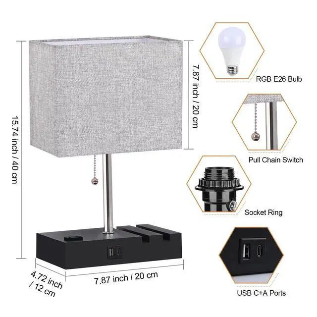 Alt view image 3 of 7 - RGB Smart Table Lamp with Remote Control - Alexa Lamp for Bedroom with Voice & APP Control & Music Sync, Dimmable Nightstand Lamp with Charging Station for Living Room, Alexa Bulb Included