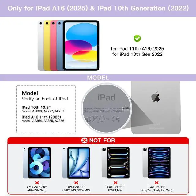 Alt view image 2 of 7 - for iPad 11th (A16, 2025) / 10th Generation Case with Keyboard, Mouse and Detachable Wireless Keyboard, 7-Color Backlight, Slim Case with Pencil Holder, Light Purple