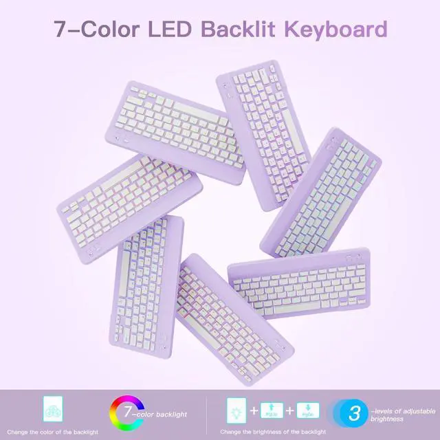 Alt view image 4 of 7 - for iPad 11th (A16, 2025) / 10th Generation Case with Keyboard, Mouse and Detachable Wireless Keyboard, 7-Color Backlight, Slim Case with Pencil Holder, Light Purple