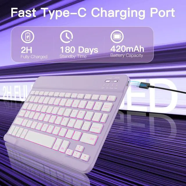 Alt view image 6 of 7 - for iPad 11th (A16, 2025) / 10th Generation Case with Keyboard, Mouse and Detachable Wireless Keyboard, 7-Color Backlight, Slim Case with Pencil Holder, Light Purple