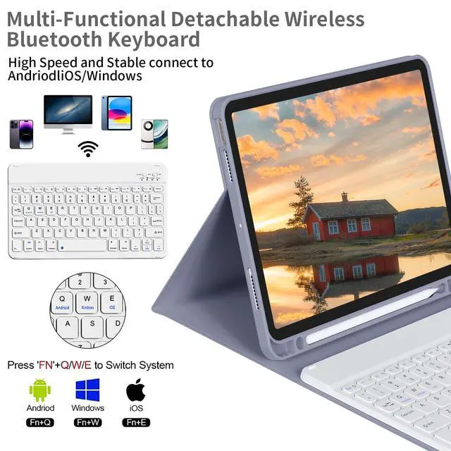 Alt view image 4 of 7 - Keyboard Case for iPad (A16) 11th/10th Generation (11/10.9 Inch, 2025/2022) with Pencil Holder, Magnetic Detachable Wireless Bluetooth Keyboard, Folio Keyboard Cover - Thin & Light, Purple