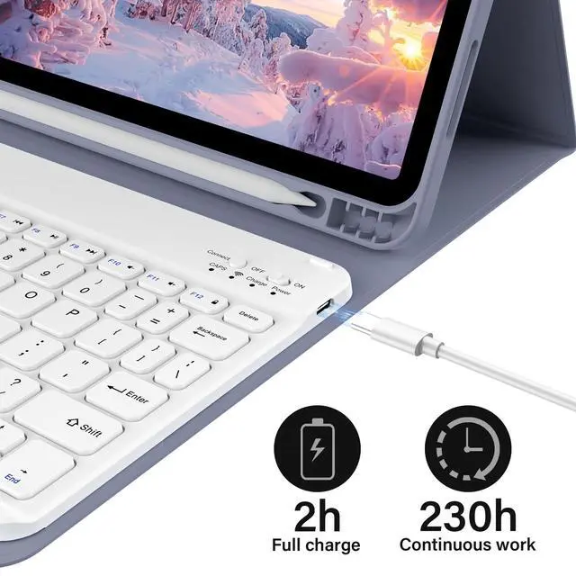 Alt view image 5 of 7 - Keyboard Case for iPad (A16) 11th/10th Generation (11/10.9 Inch, 2025/2022) with Pencil Holder, Magnetic Detachable Wireless Bluetooth Keyboard, Folio Keyboard Cover - Thin & Light, Purple