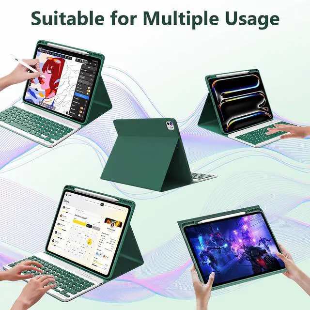 Alt view image 5 of 7 - Keyboard Case for iPad Pro 13 inch (M5/M4) 2025/2024, Magnetic Detachable Colorful Keys for iPad Pro 13 inch Case with Keyboard, Folio Case for iPad pro 13'' M5/M4 with Pencil Holder - Green