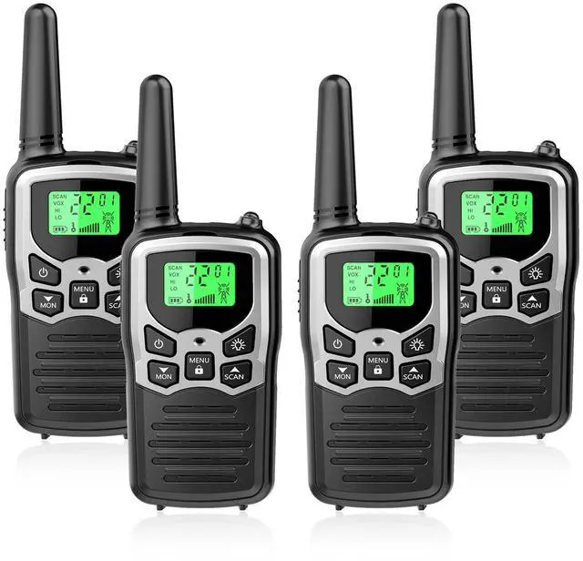 Main image of Walkie Talkies with 22 FRS Channels, Walkie Talkies for Adults with LED Flashlight VOX Scan LCD Display, Long Range Family, Radios for Hiking Camping Trip (Silver, 4 Pack)