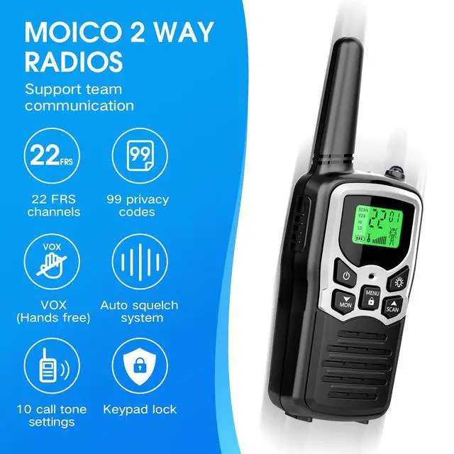 Alt view image 2 of 6 - Walkie Talkies with 22 FRS Channels, Walkie Talkies for Adults with LED Flashlight VOX Scan LCD Display, Long Range Family, Radios for Hiking Camping Trip (Silver, 4 Pack)