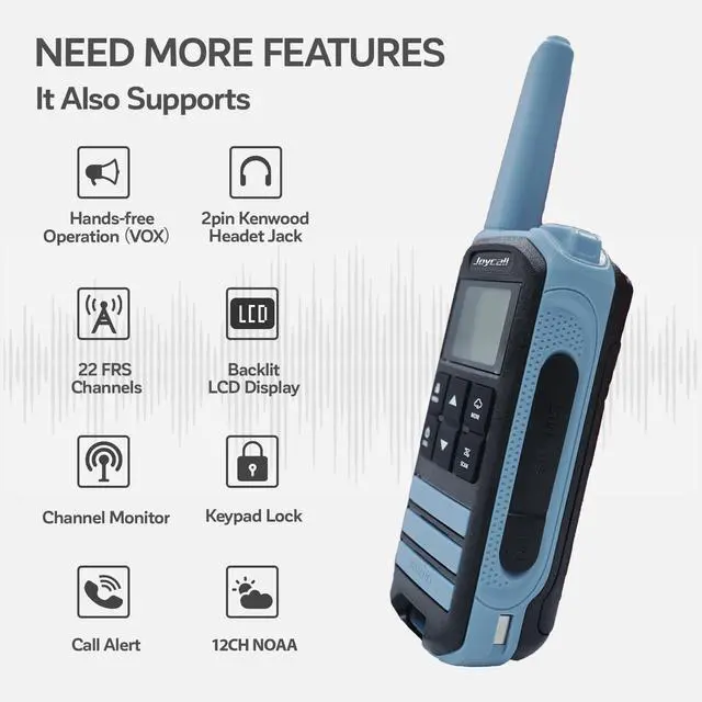 Alt view image 2 of 7 - Long Range Walkie Talkies for Adult with NOAA Weather Alert Portable Walkie Talkies Rechargeable 22 Modifiable FRS Two Way Radios with Charger Cable &1400mAh Li-ion Battery (Blue)