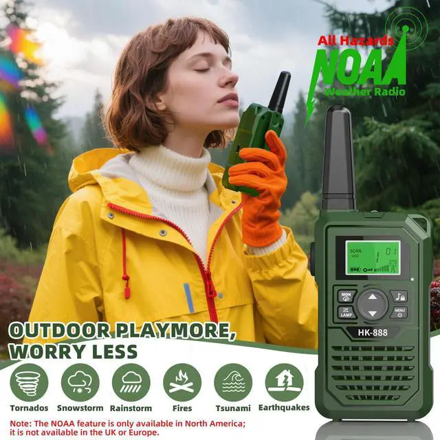 Alt view image 4 of 7 - Walkie Talkies for Kids 2 Pack Rechargeable 3 Miles Long Range Walkie Talkies with NOAA,22 Channels for 6-18 Years Old, 2 Way Radio Toys Gifts for Boys Outdoor Adventure Game Camping Hiking (Green)