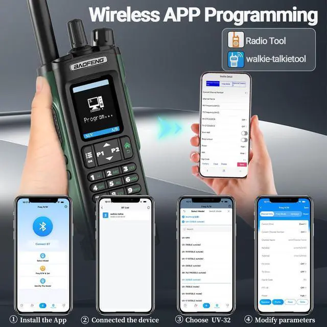 Alt view image 2 of 7 - UV-32 Ham Radio Long Range 10W Rechargeable Walkie Talkies UV32 5RM K5 Handheld Two Way Radio NOAA Weather Radio with GPS,APP Programming,Copy Frequency,USB-C Charging for Survival Gear