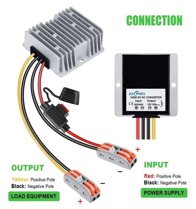 Alt view image 6 of 7 - DC-DC 36V 48V to 12V 20A 240W Step Down Converter Golf Cart Voltage Regulator Reducer Transformer with Fuse Waterproof