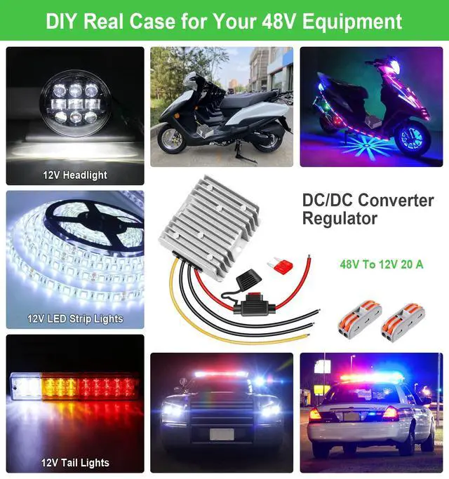 Alt view image 7 of 7 - DC-DC 36V 48V to 12V 20A 240W Step Down Converter Golf Cart Voltage Regulator Reducer Transformer with Fuse Waterproof