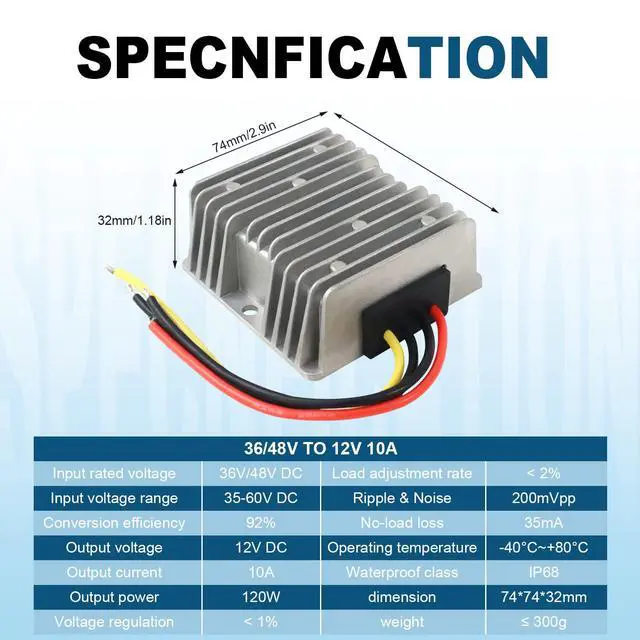 Alt view image 6 of 6 - 36V 48V to 12V Step Down Converter, 10A 120W Golf Cart, 36V 48V to 12V Buck Converter, DC DC Converter,Step Down Voltage Regulator Reducer