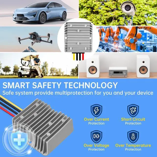 Alt view image 3 of 7 - 12V 20A 240W with Fuse 36V 48V to 12V Voltage Converter, Buck Converter Voltage Reducer, Waterproof DC Converter Module for Golf carts, Scooters, LED Lights (Input Voltage 18V-60V)