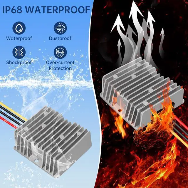 Alt view image 4 of 7 - 12V 20A 240W with Fuse 36V 48V to 12V Voltage Converter, Buck Converter Voltage Reducer, Waterproof DC Converter Module for Golf carts, Scooters, LED Lights (Input Voltage 18V-60V)