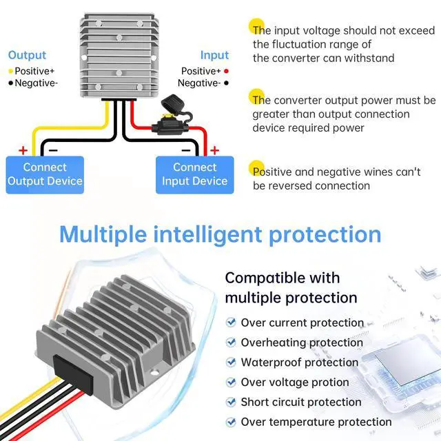 Alt view image 5 of 7 - 12V 20A 240W with Fuse 36V 48V to 12V Voltage Converter, Buck Converter Voltage Reducer, Waterproof DC Converter Module for Golf carts, Scooters, LED Lights (Input Voltage 18V-60V)