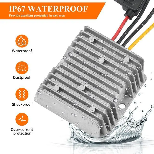 Alt view image 5 of 7 - 24V 36V 48V 60V to 12V 20A 240W DC-DC Buck Converter - Heavy Duty Waterproof 48V Step Down to 12V Voltage Regulator for Golf Carts - Overcurrent & Overtemperature Protection