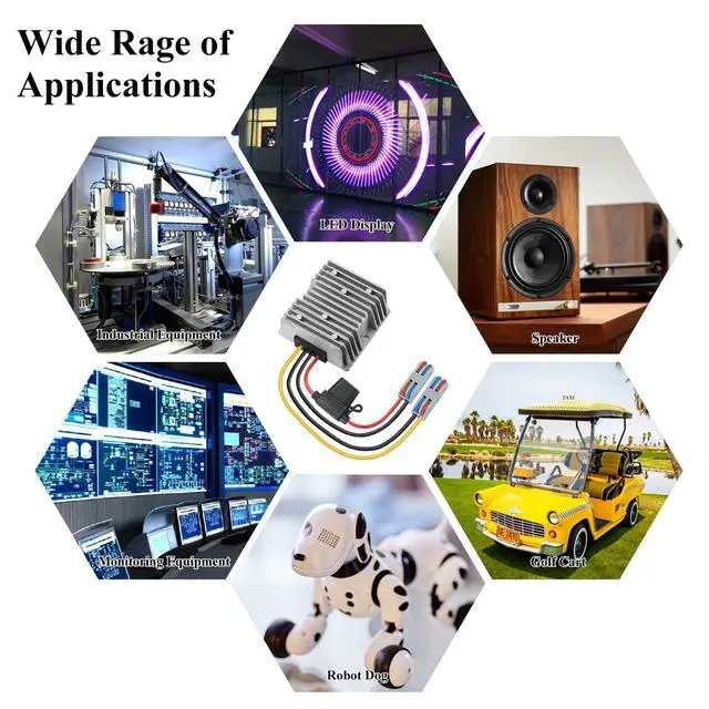 Alt view image 7 of 7 - 24V 36V 48V 60V to 12V 20A 240W DC-DC Buck Converter - Heavy Duty Waterproof 48V Step Down to 12V Voltage Regulator for Golf Carts - Overcurrent & Overtemperature Protection
